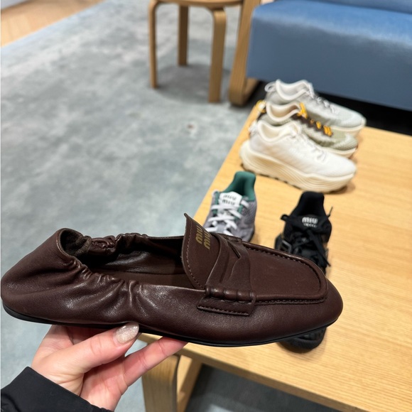Miu Miu Loafer Brown Ruches nappa leather loafers size 37 boat shoe - Picture 10 of 10